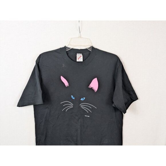 Vintage 1986 Cat Face T-Shirt Black Women's Size Large 42-44 - Picture 4 of 11